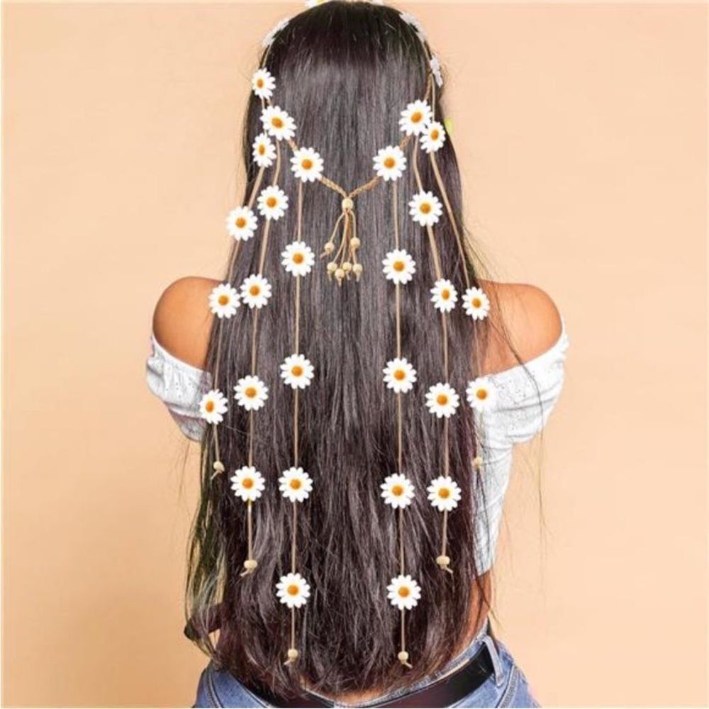 Daisy Long Beaded  Hair Accessory Long Flowy Headpiece Headband